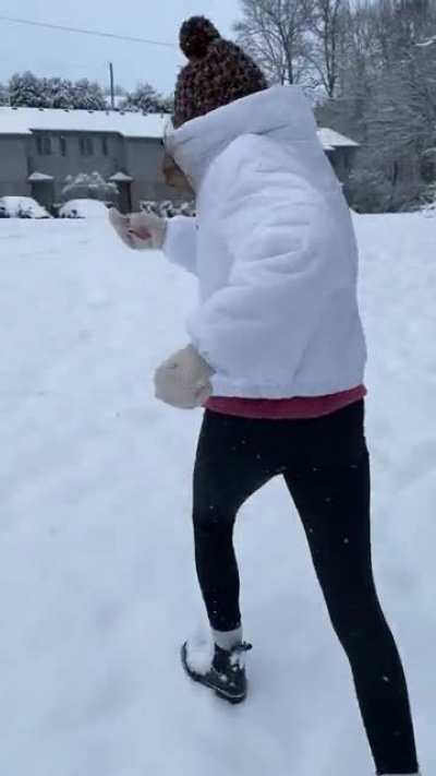 Snowball to the camera man
