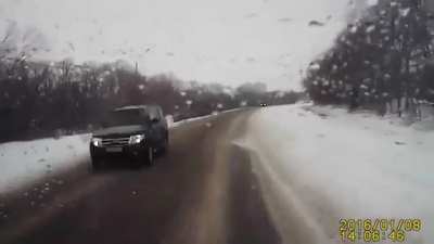 Russia. Lada driver had no injuries. Crash at 0:35.