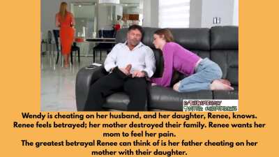 Renee catches her mom, Wendy, cheating on her dad. Then convinces her dad to cheat on her mom, with her.