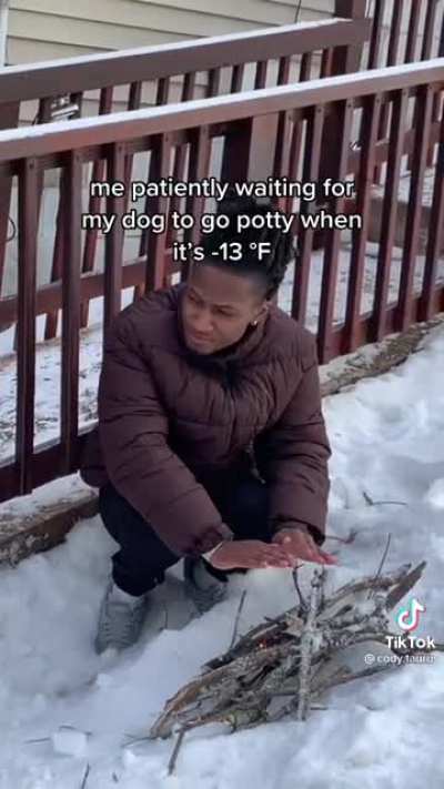Waiting for your dog when it's cold