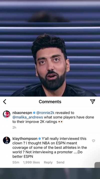 Klay Thompson ￼: “Y’all really interviewed this clown ? I thought NBA on ESPN meant coverage of some of the best athletes in the world ? Not interviewing a promoter ….Do better ESPN”