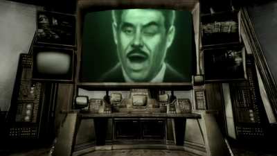 Mr House trying to convince you that giving him absolute control over Vegas and Hoover Dam in order to let him sell purified water and electricity only to the ones that can afford them is in the best interest of the Mojave's citizens:
