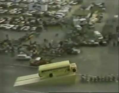 Daredevil Jimmy “The Flying Greek” Koufos jumps 20 motorcycles in a school bus (1980)