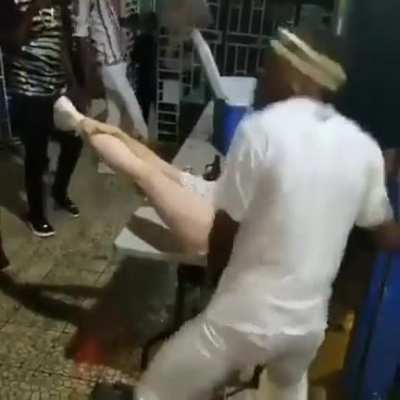 She was ready for him! That table on the other hand ..