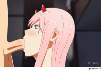 Zero two giving her darling a sloppy blowjob