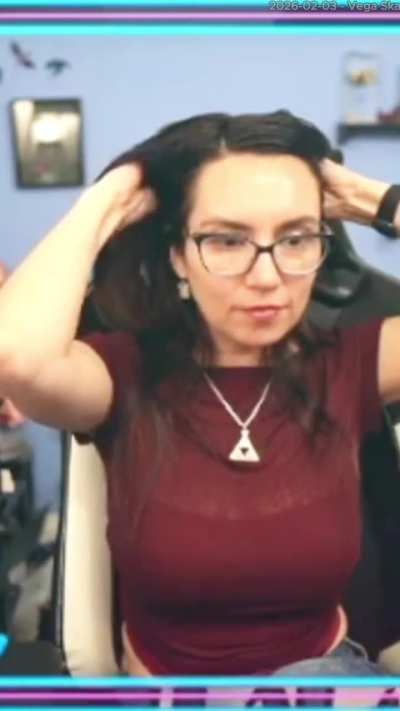 2026-02-03 Trisha Hershberger stretches and shows her tummy marks (a closer look)
