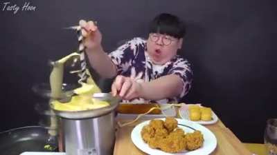 Cheese about to smash into his face