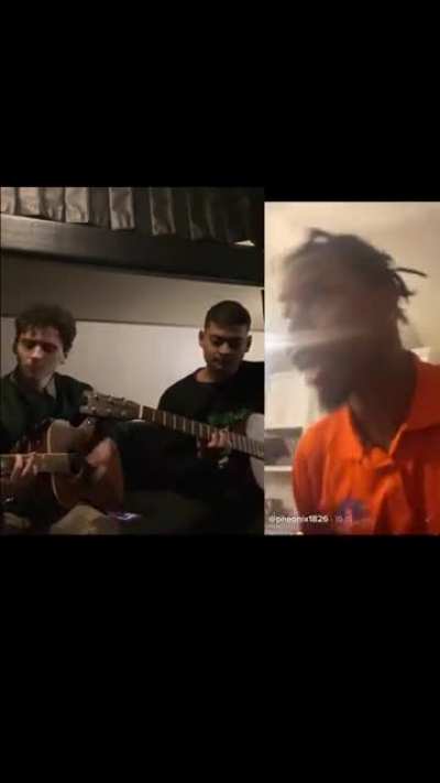 The band, Hot Mulligan, plays along to a passionate acapella version of one of their tracks