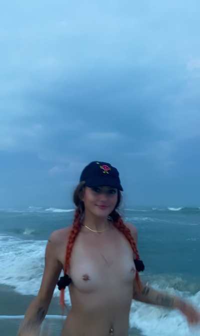 dared to get completely naked at the beach! guys it was storming so bad before this we had to hide in the portapotty for like an hour lol! (f)