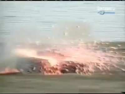 Swedish Centurion is cooking off while driving after being hit in by a Bill2 anti-tank missile.