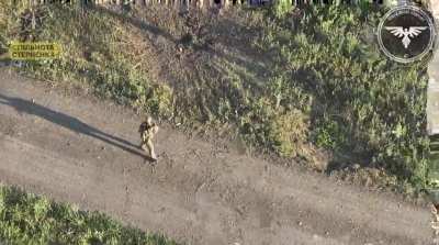 Russian soldier taken out with a direct FPV drone hit by the Strike Drones Company (47 OMBr)