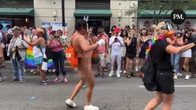 Naked man in a Bugs Bunny mask at the Toronto Pride Parade
