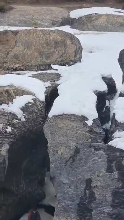 People fell from an ice sheet into the lake near natural bridge at Yoho National Park in Alberta