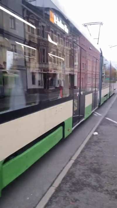 Brand new Skoda ForCity Plus 48T tram in operation in Brandenburg an der Havel, Germany.