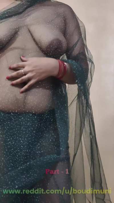 Boudi Muni in transparent saree opening her bra... Wataa