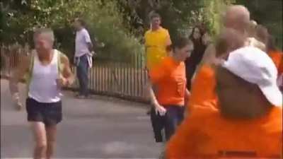 A video of people running backwards put in reverse is like they're being chased by someone mildly intimidating
