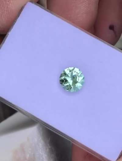 Gorgeous Nigerian mint tourmaline I just finished cutting . Fantastic minty green stone super clean with awsome cut. 2.16 ct  8.6 mm approximately  Clean 🧼 stone  $400 plus shipping.