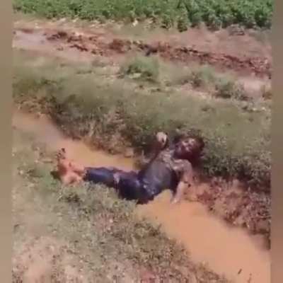 The man with rabies who escaped from the hospital showing hydrophobia