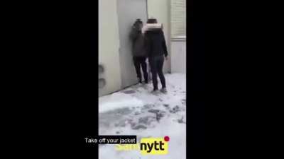 Girl beats the breaks off a boy…while her huge boyfriend watches on, as insurance. His presence keeps her safe from counter attacks/self defense. He thinks ‘if I let her beat the clothes off me, her boyfriend will commend me/sympathize with me’. The oppos