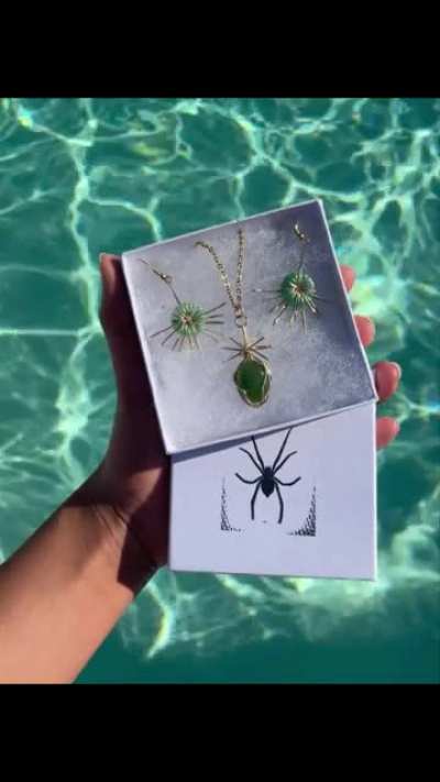 Jade and Gold Earring and Necklace Set I Made