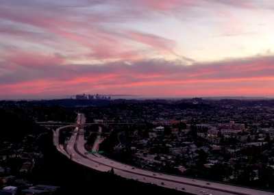 Sunset over 405 & DTLA. DJI Mavic. Los Angeles, California