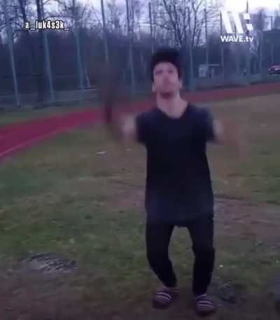 Idiots nearly breaks neck trying to do a backflip