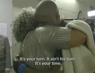 Running into his opponents mom moments After beating him and taking his belt