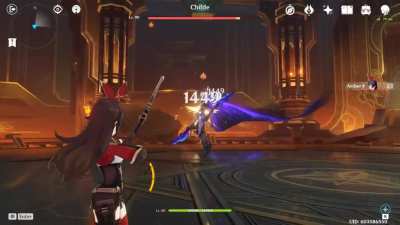 Amber vs Level 90 Childe (No Team, No Resonance, No Buffs, No Food, No Hit)