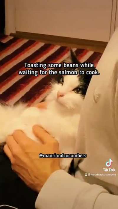 Toasting some toe beans while waiting for the salmon to cook. 🥰