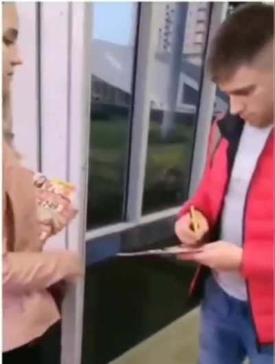 Handing out leaflets ...