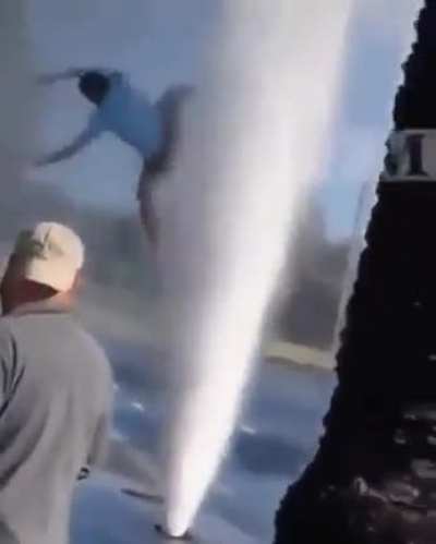 Was trying to jump over the leaked pipe with tremendous water pressure