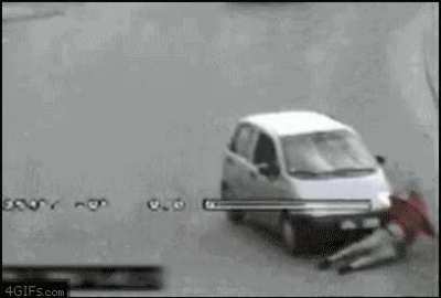 Guy body slams a car out of road rage but gets run over