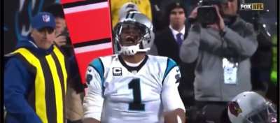 [Highlight] Cam Newton stiffarms the defender for the first down then on the next play leaps over the defender for the touchdown and dabs for good measure (2015 NFC Championship Game)