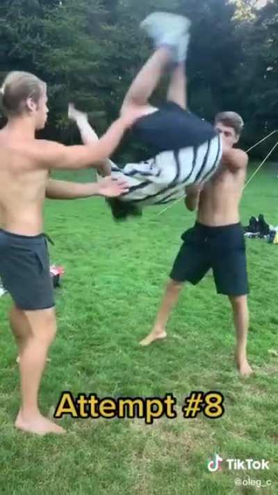 Doing a backflip.