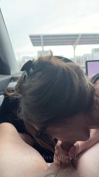 Sucking his cock at the rest stop on our road trip