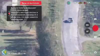 Direct FPV drone strike on a Ukrainian pickup truck with multiple soldiers in the Kursk Region 