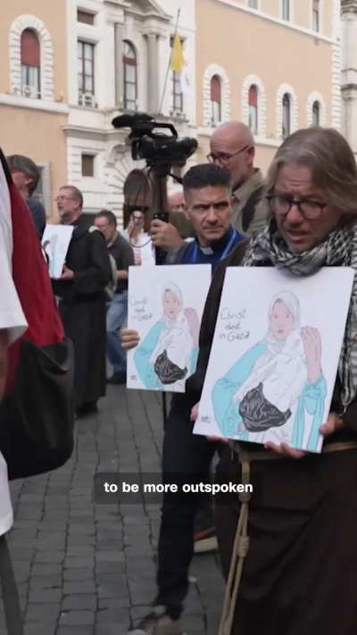 The “Priests Against Genocide” group, an international coalition of Catholic clergy, marched through the streets of Rome to urge Catholic Church leaders to take a stronger stance against Israel’s war in Gaza.