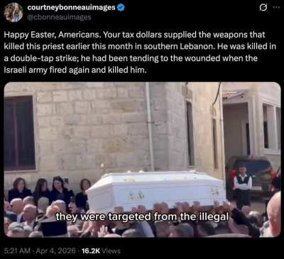 Courtney Bonneau reports on the funeral for Lebanese priest, Fr. Pierre El-Rahi, who was killed by IOF terrorists in a 'double-tap' strike while tending to the wounded.