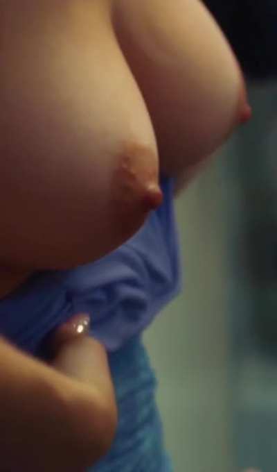 Sydney Sweeney's big natural tits jiggling close up with hard nipples in slow motion