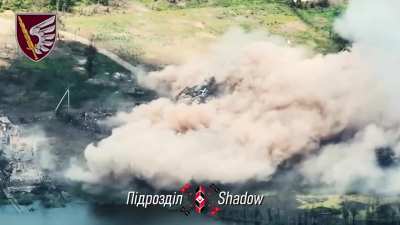 Ukrainian strikes on a building in Paraskoviivka. May 2024 (at 47.8651, 37.4492)