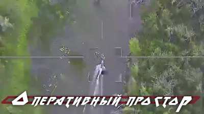 Destruction of a UAF boat by a Lancet somewhere on the Siverskyi Donets 