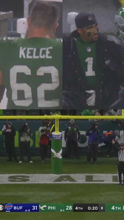 [Highlight] Jason Kelce & Jalen Hurts react to Jake Elliott's 59-yard field goal that sent the game to overtime 