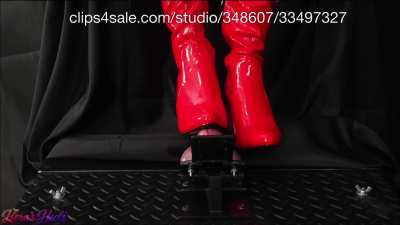 Taking your cock out for a test drive in my red patent boots! 😈