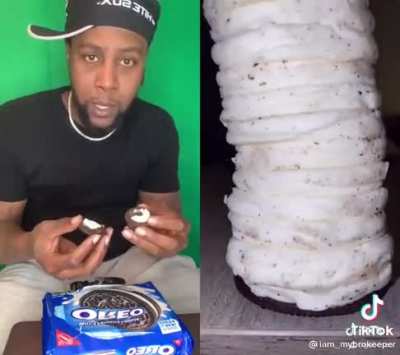 Making an Oreo cream tower
