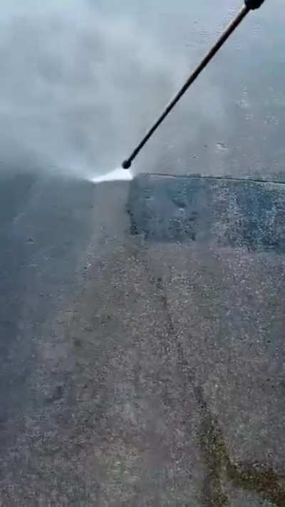 My husband power washes semitrucks and sent me this video of him cleaning up an oil stain at his shop