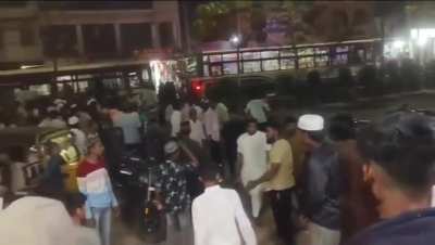 Banswada stone pelting where One constable hospitalised .You can identify the religion of stone pelters by their attire.