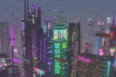 I generated all the billboards, neon signs, and text using Midjourney
