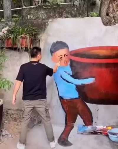 Perspective bending wall painting