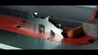 Sawstop at 19,000FPS, stopping so fast that the force literally breaks the blade teeth off