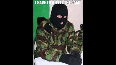 man in balaclava palys computer game? (im not trying to be edgy I just thought the car thing is funny and idk where else to post this I beg you atleast dont ban me just delete post Im not making a political joke I just think the car explosion thing is fun